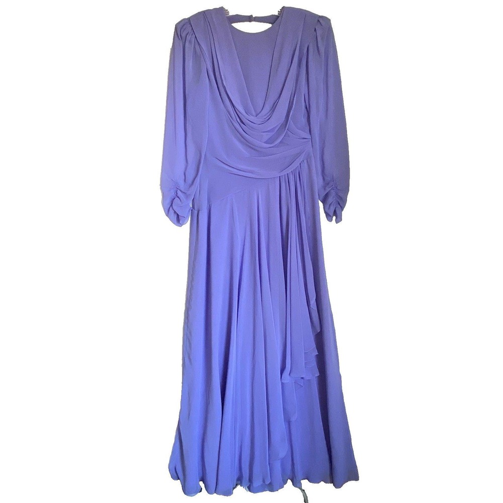 Vintage Miss Elliette Maxi Dress Sz 10 Lilac Chiffon Romantic Glam Wedding Party